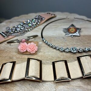 Jewelry Lot #5001 “Rose/Silver/Gold Tone Items. Pink Stone Bracelet”- Untested!